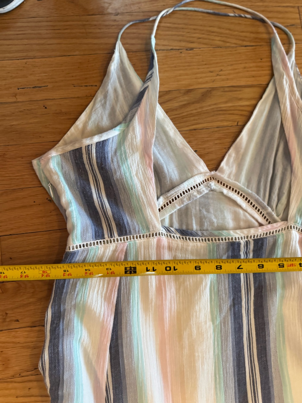 En Crème Cotton Gauze Halter Maxi Dress M Pastel Stripe Tiered Boho Beach C2 - Picture 8 of 12